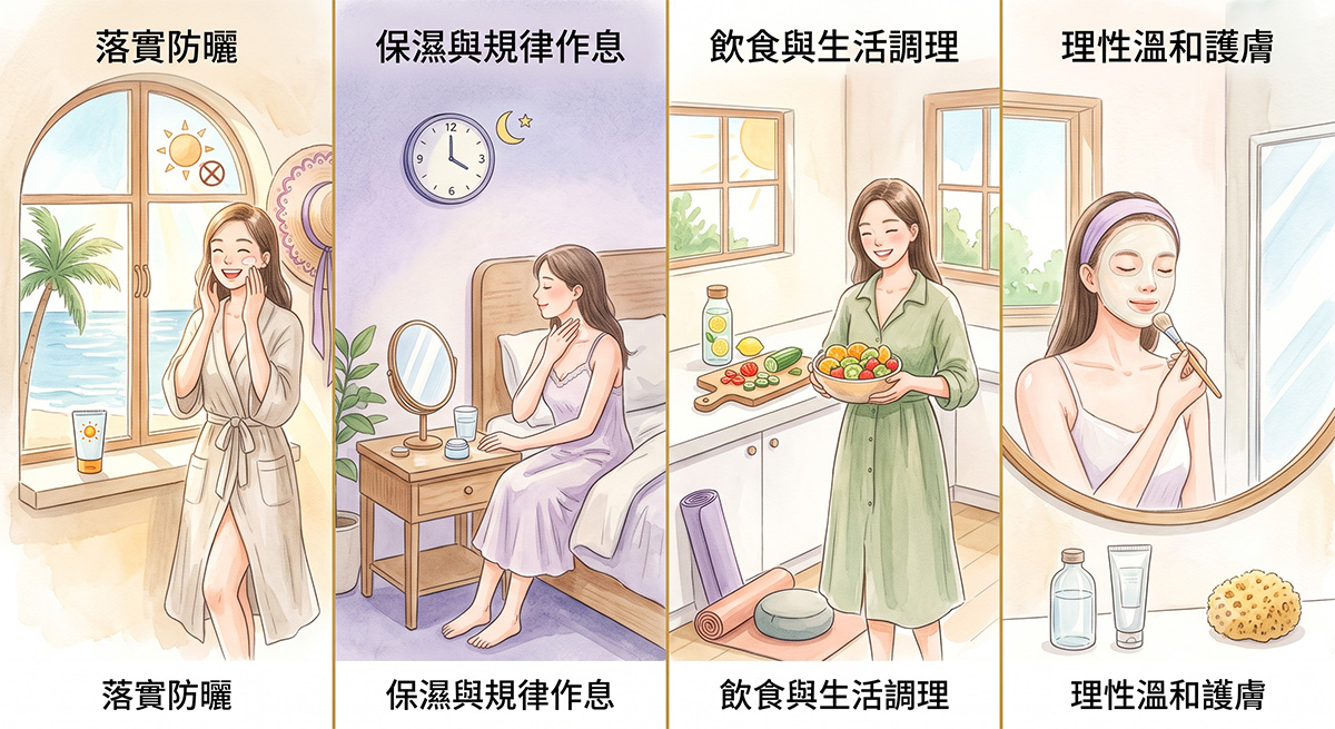 日常肌膚防曬保濕與均衡飲食護理提案圖片