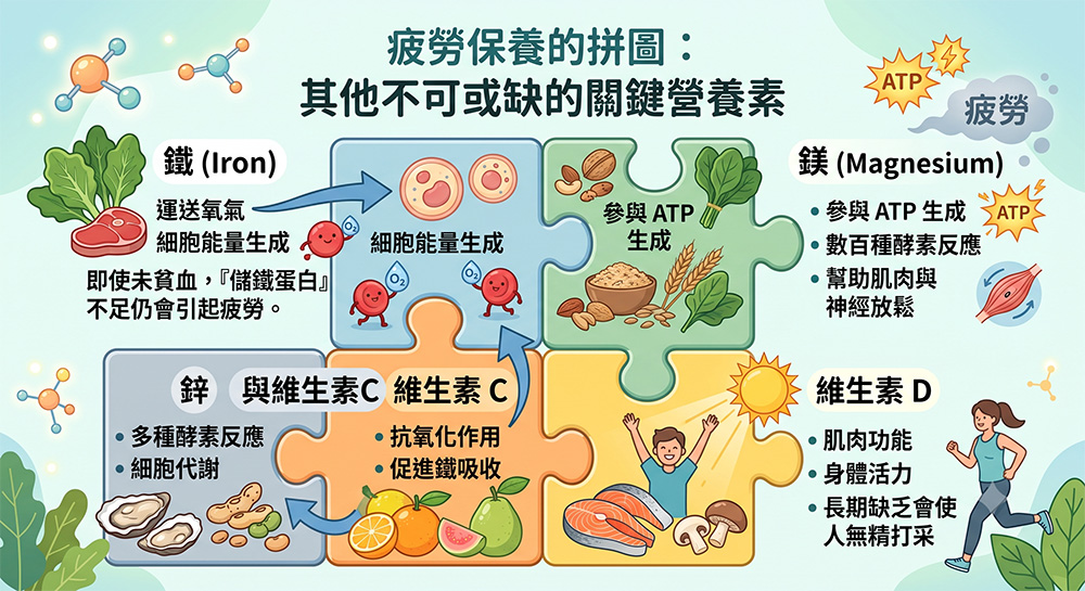 除了B群以外，對抗疲勞不可或缺的關鍵微量元素與營養素